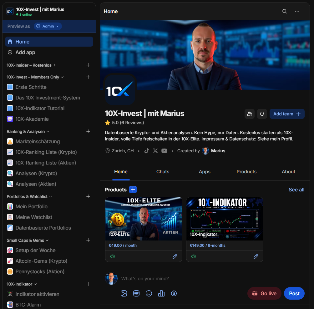 Community Feed und Updates Vorschau