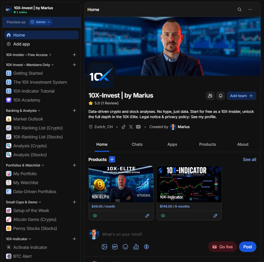 Community feed and updates preview